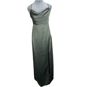 BHLDN Olive Green Cowl Neck Maxi Dress with Side Slit